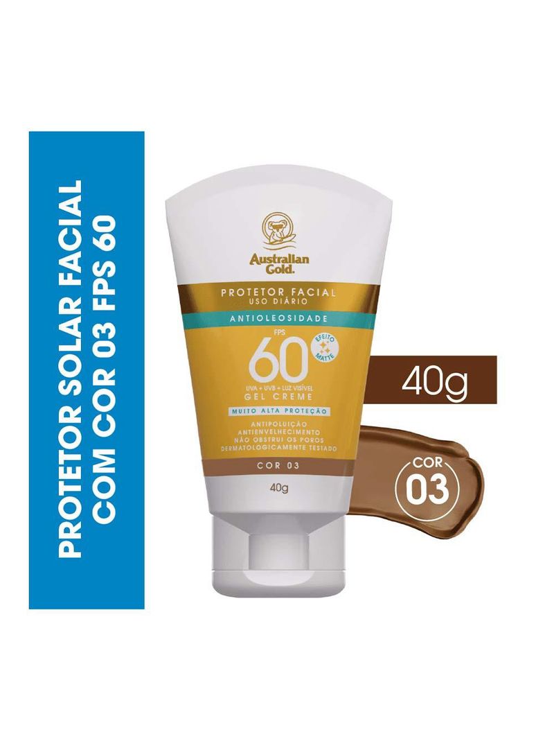 Protetor solar facial com cor gel creme australian gold