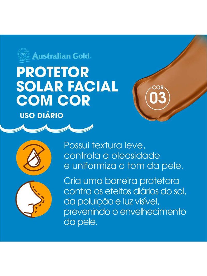 Protetor solar facial com cor gel creme australian gold