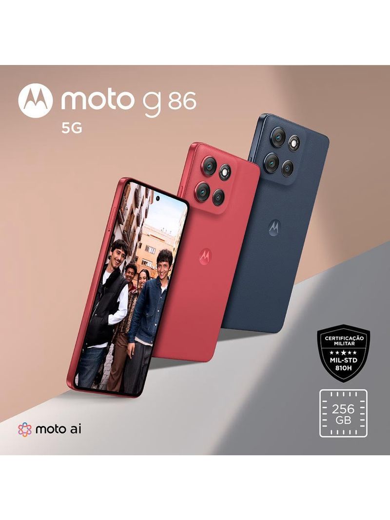Smartphone motorola moto g86 5g tela 67" poled 256gb 8gb ram câmera 50mp 4k ip69 desbloqueado grafite