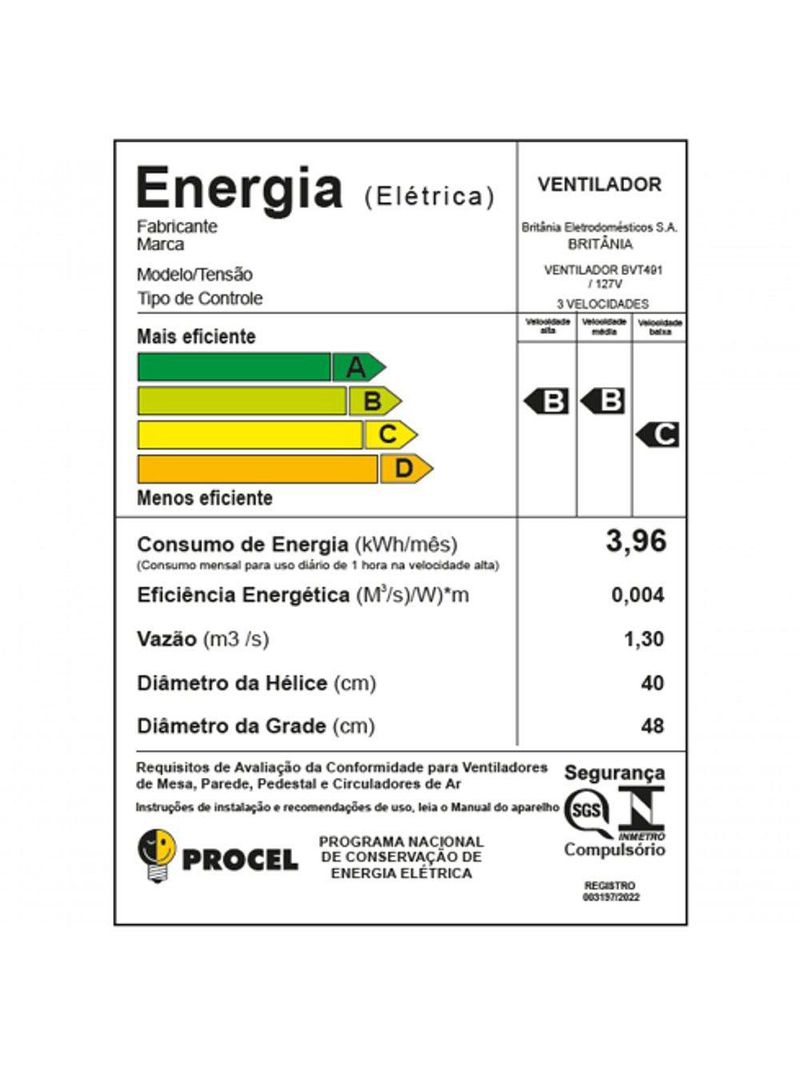 Ventilador De Mesa 48cm Britânia Bvt491 Maxx Force 127v