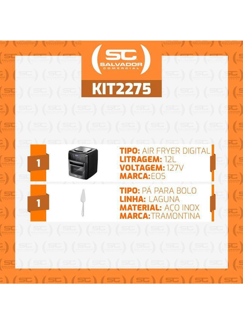 Conjunto Fritadeira Air Fryer Digital Eaf12t 127v Eos E Pá Para Bolo Laguna Tramontina 127v
