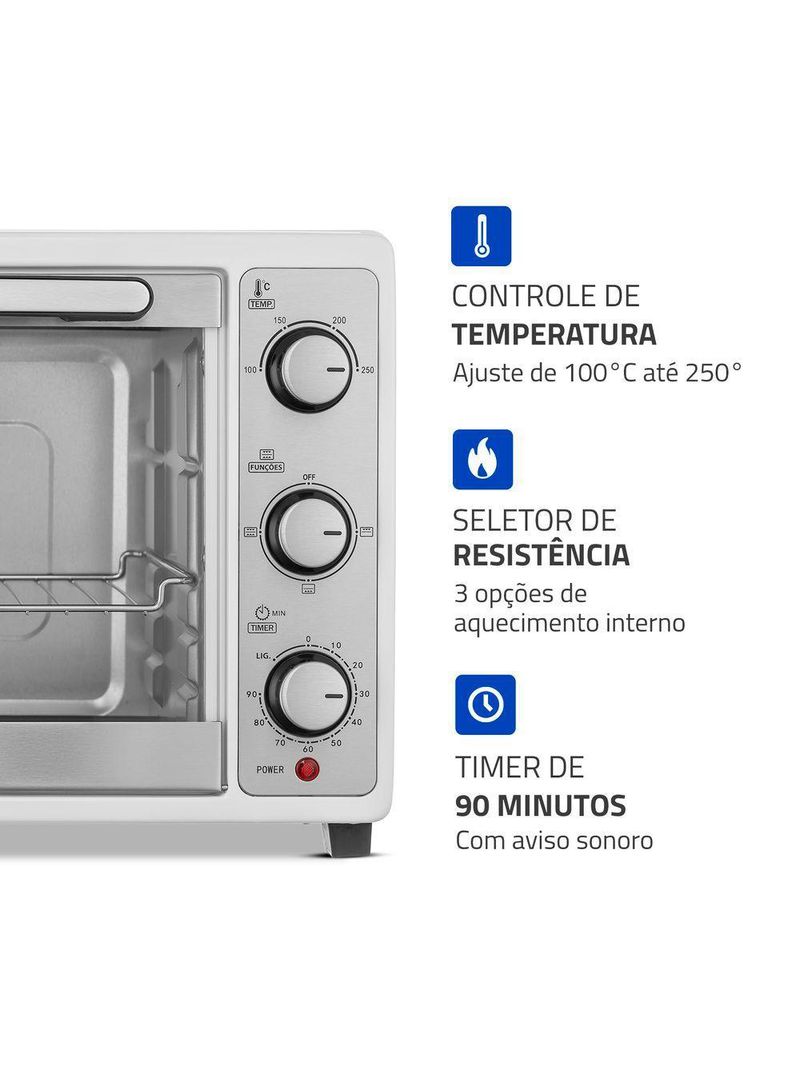 Forno Elétrico Mondial 52L Grand Family II 1800W FRN-52-W Branco/Inox 110V