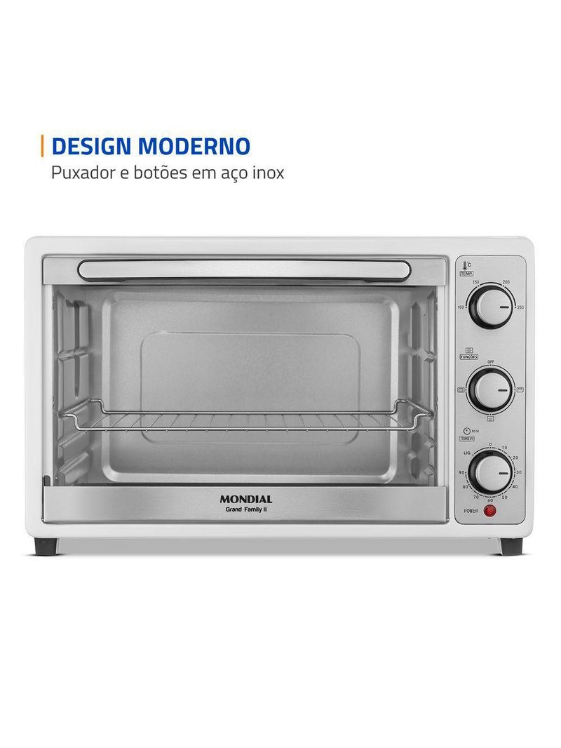 Forno Elétrico Mondial 52L Grand Family II 1800W FRN-52-W Branco/Inox 110V