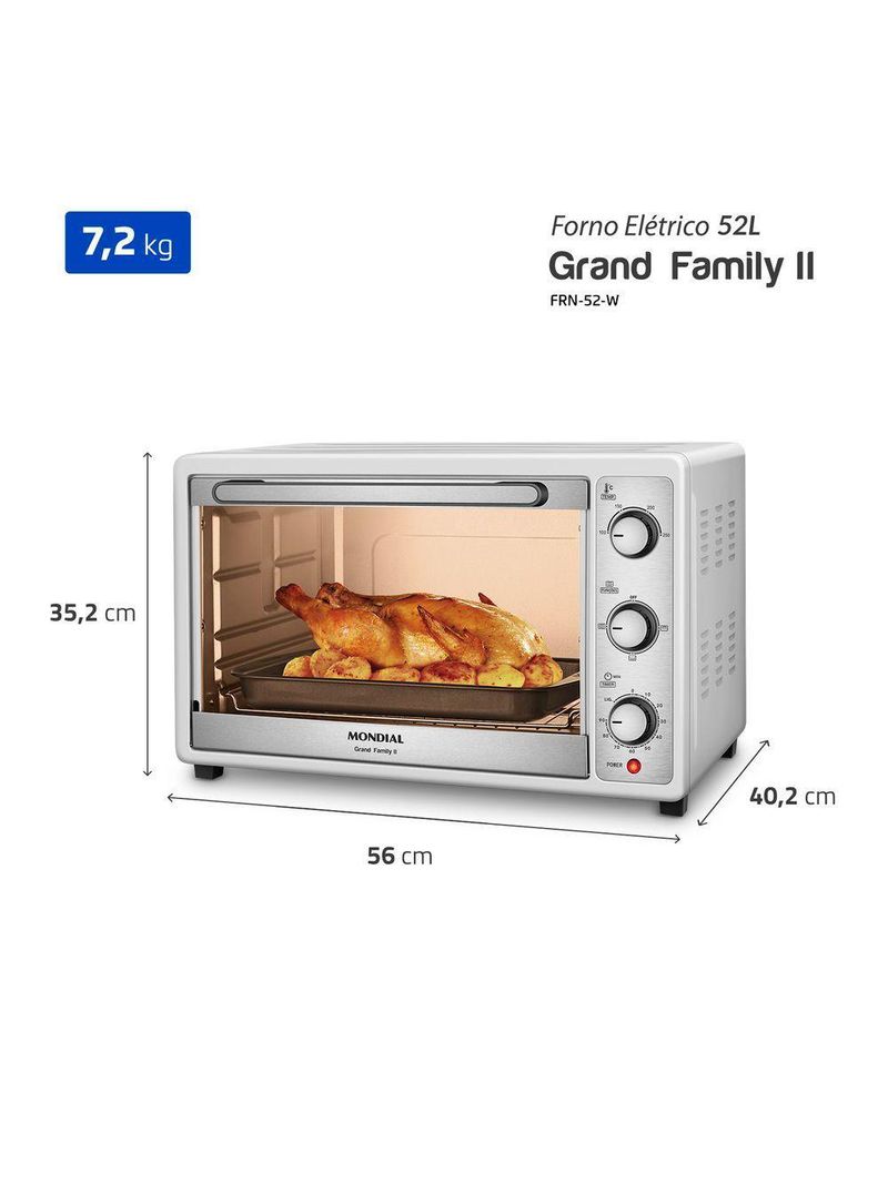 Forno Elétrico Mondial 52L Grand Family II 1800W FRN-52-W Branco/Inox 110V