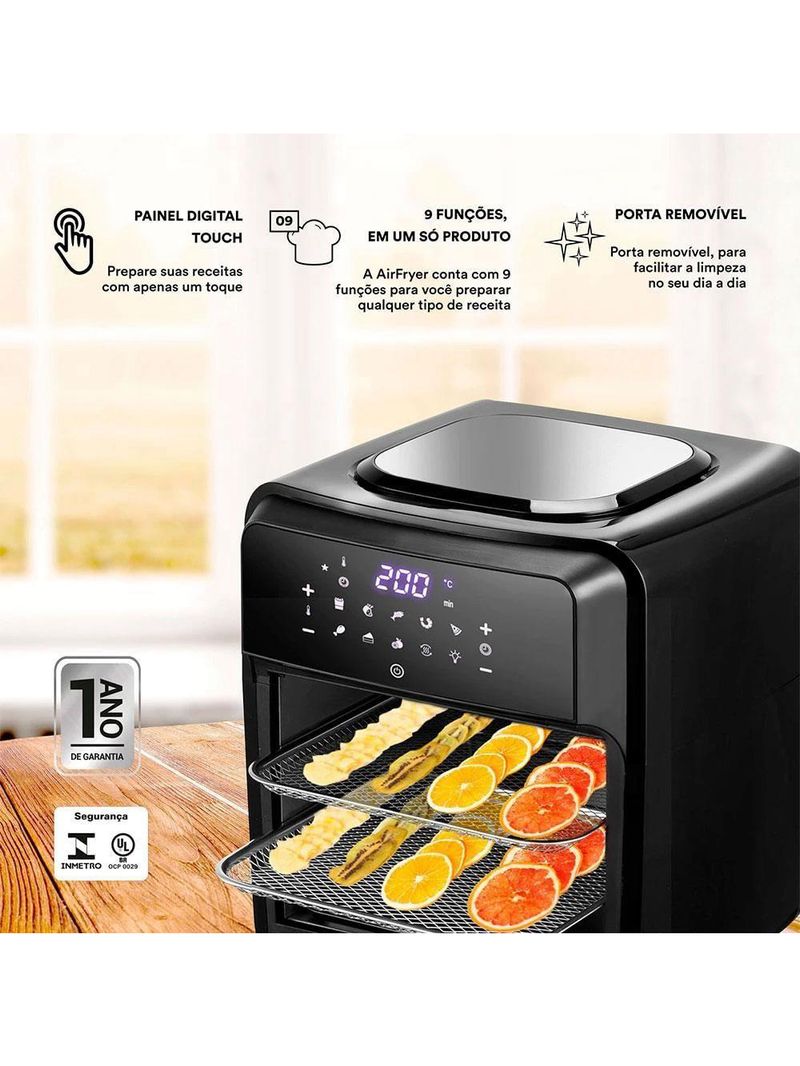 Fritadeira Sem óleo Air Fryer Oven Digital Toutch Titanium 12l Premium Eaf12t 220v - Eos 220v