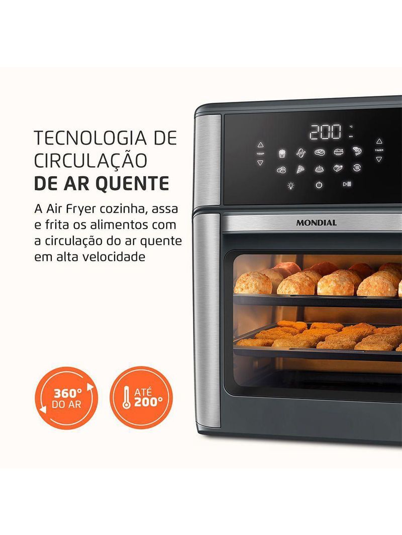 Fritadeira Air Fryer Forno Oven 12L Mondial Cinza/inox 2000W AFON-12L-GI 110V