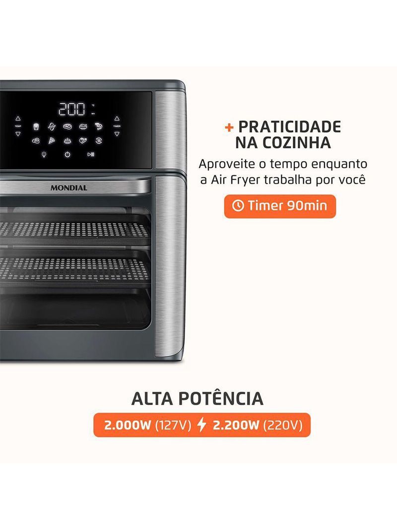 Fritadeira Air Fryer Forno Oven 12L Mondial Cinza/inox 2000W AFON-12L-GI 110V