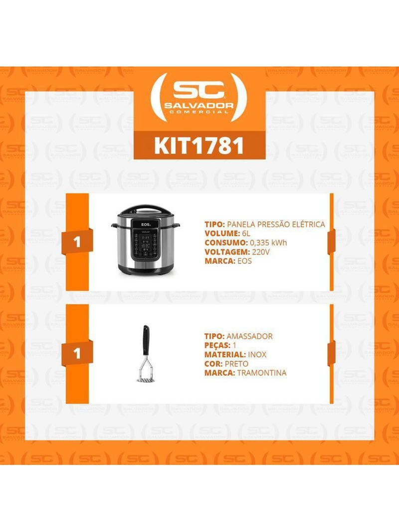 Panela De Pressão Elétrica Digital Epp60di 220v Eos Com Amassador De Batata E Feijão Tramontina 220v