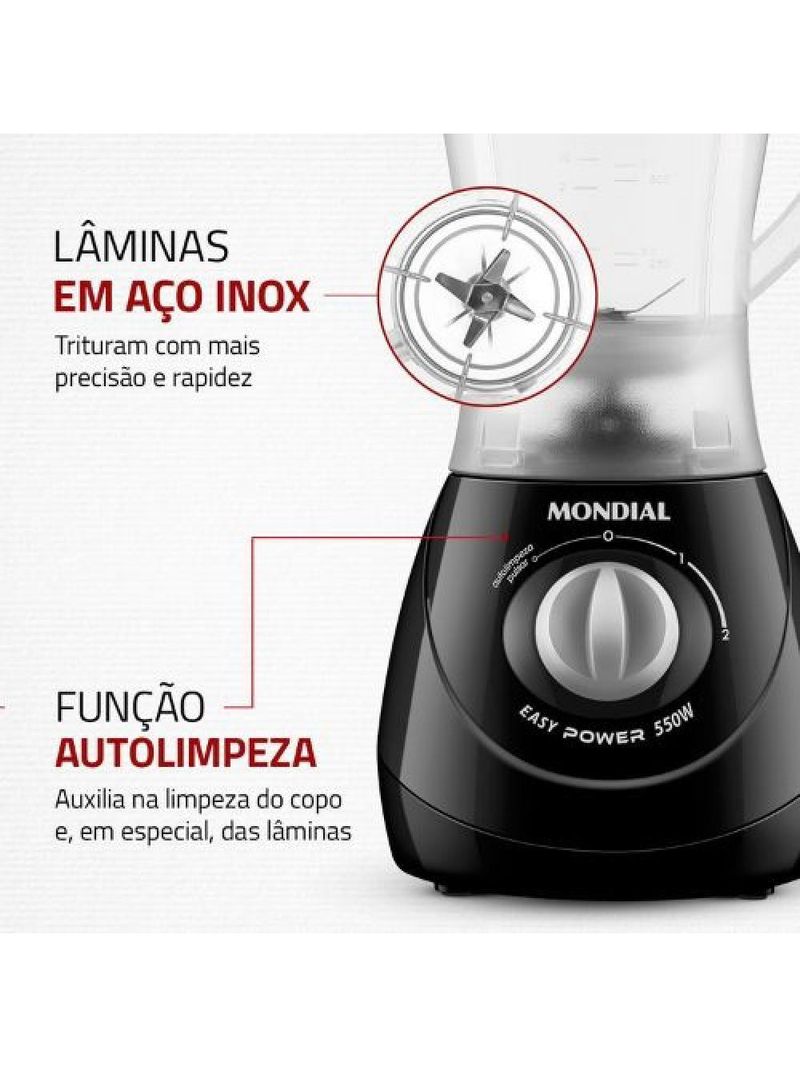 Liquidificador Mondial Easy Power L-550-B 550W 2 Velocidades Preto 110V