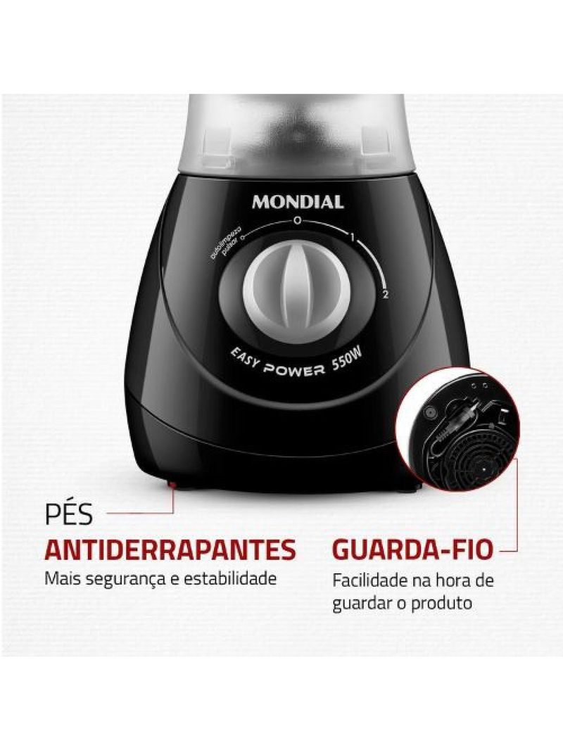 Liquidificador Mondial Easy Power L-550-B 550W 2 Velocidades Preto 110V