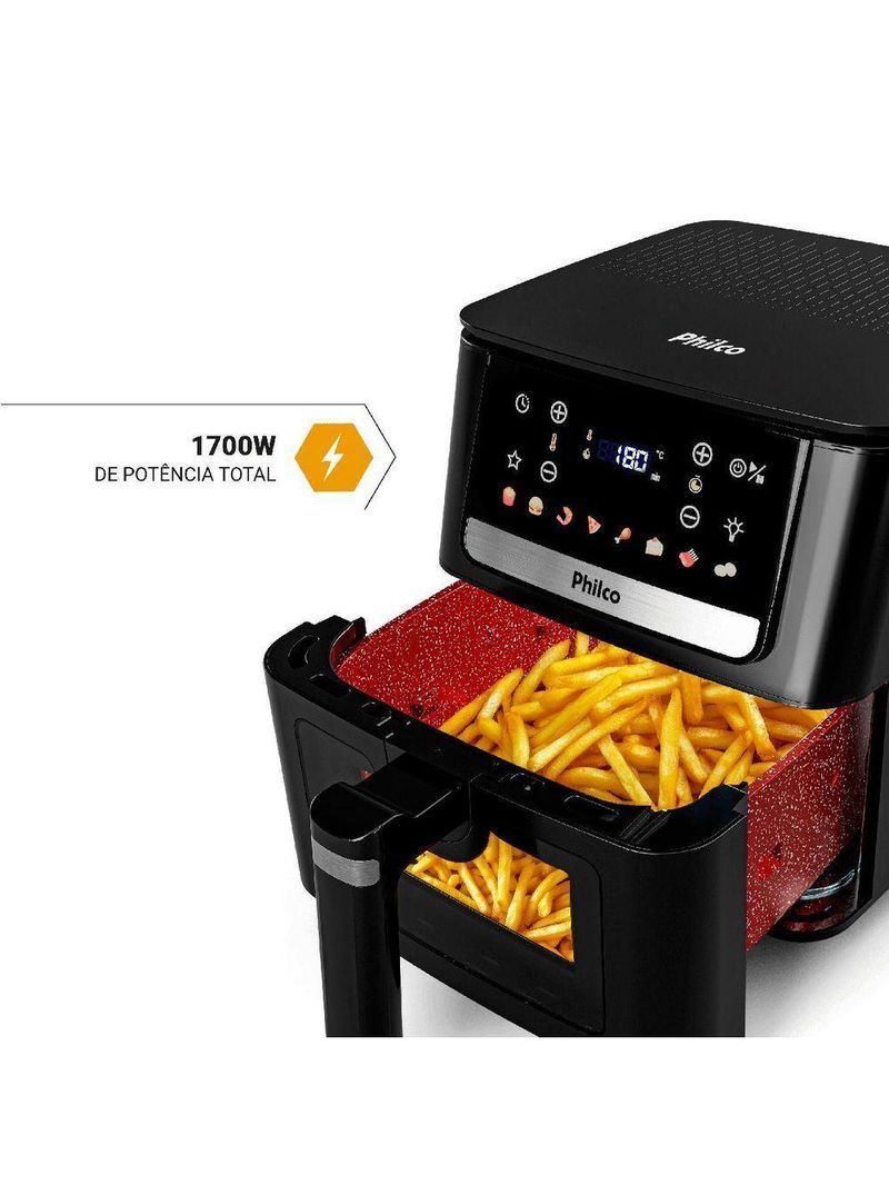 Air Fryer Philco 6,5L Visor Glass e Redstone PAF65A 220V