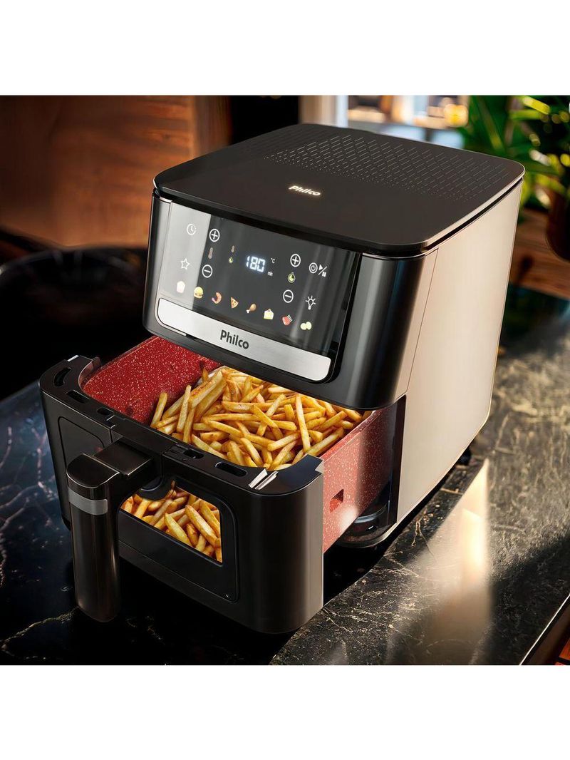 Air Fryer Philco 6,5L Visor Glass e Redstone PAF65A 220V