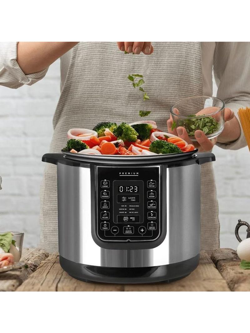 Panela De Pressão Elétrica Caçarola Multicooker Multiuso Digital Inox 6l Epp60di 220v - Eos 220v