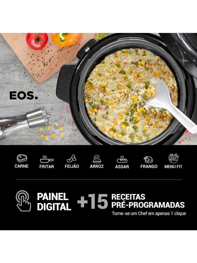 Panela De Pressão Elétrica Caçarola Multicooker Multiuso Digital Inox 6l Epp60di 220v - Eos 220v