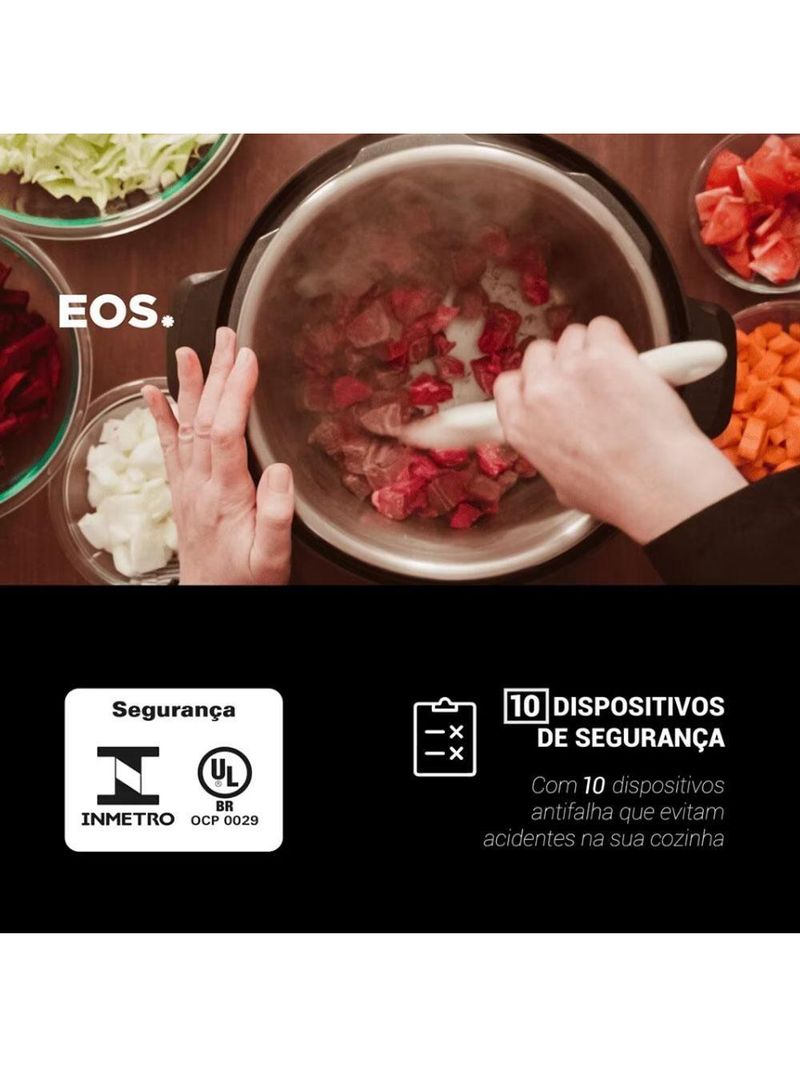 Panela De Pressão Elétrica Caçarola Multicooker Multiuso Digital Inox 6l Epp60di 220v - Eos 220v