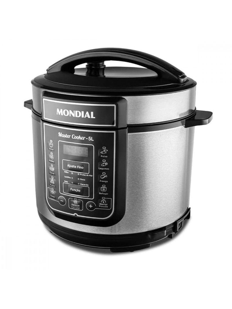 Panela De Pressão Mondial Elétrica Digital 5L 900w Pe-38 Preto/inox - 220V
