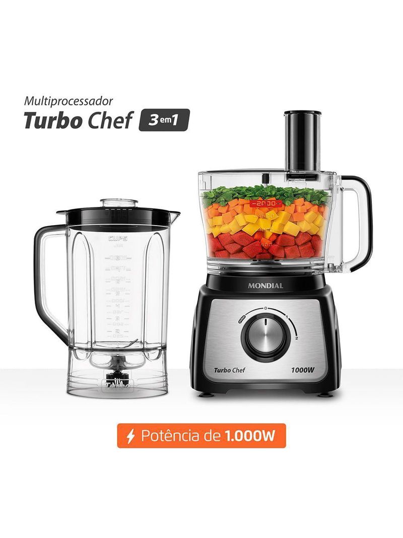 Multiprocessador Turbo Chef 3 Em 1 Mondial Preto 1000W MPN-02-BE 220V