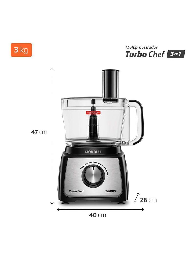 Multiprocessador Turbo Chef 3 Em 1 Mondial Preto 1000W MPN-02-BE 220V