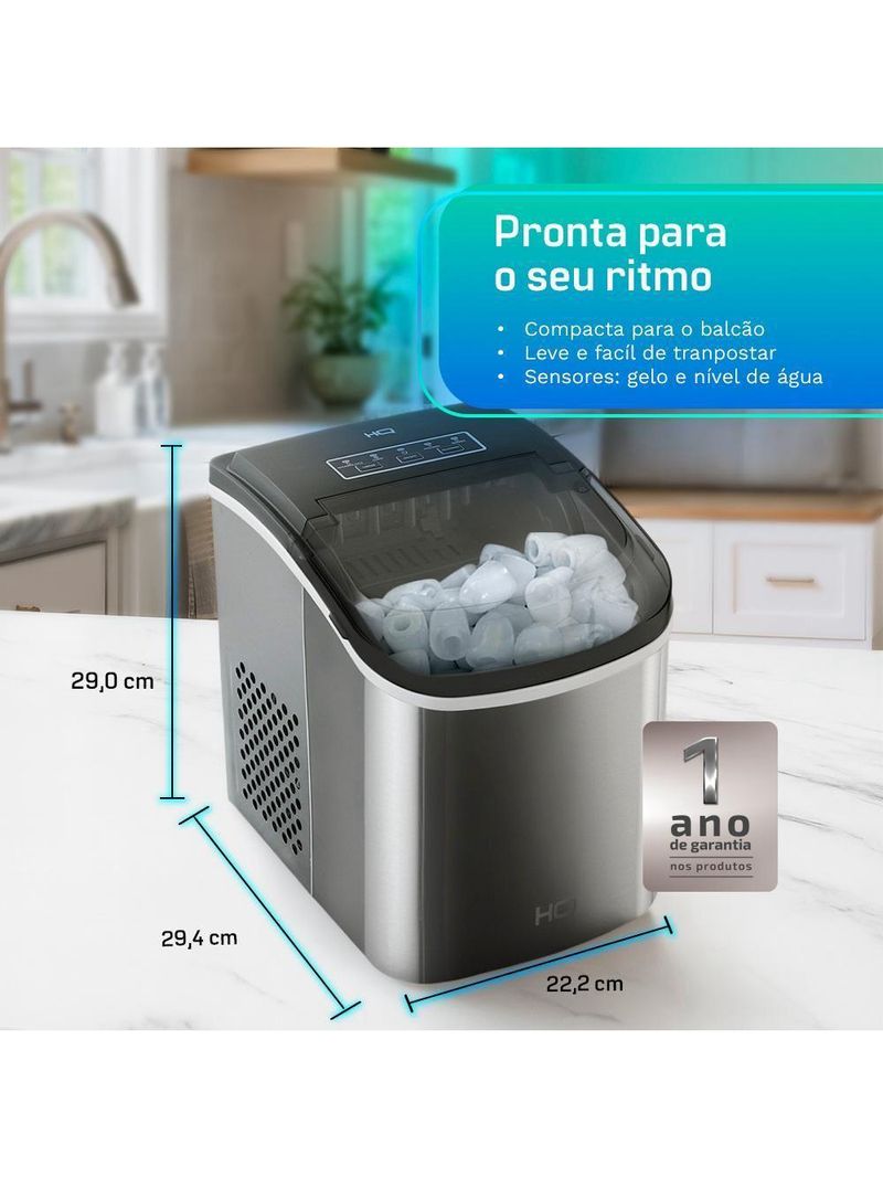 Máquina de Gelo HQ 12kg Turbo Ice  Inox HQ-MG12KGDP - 220V