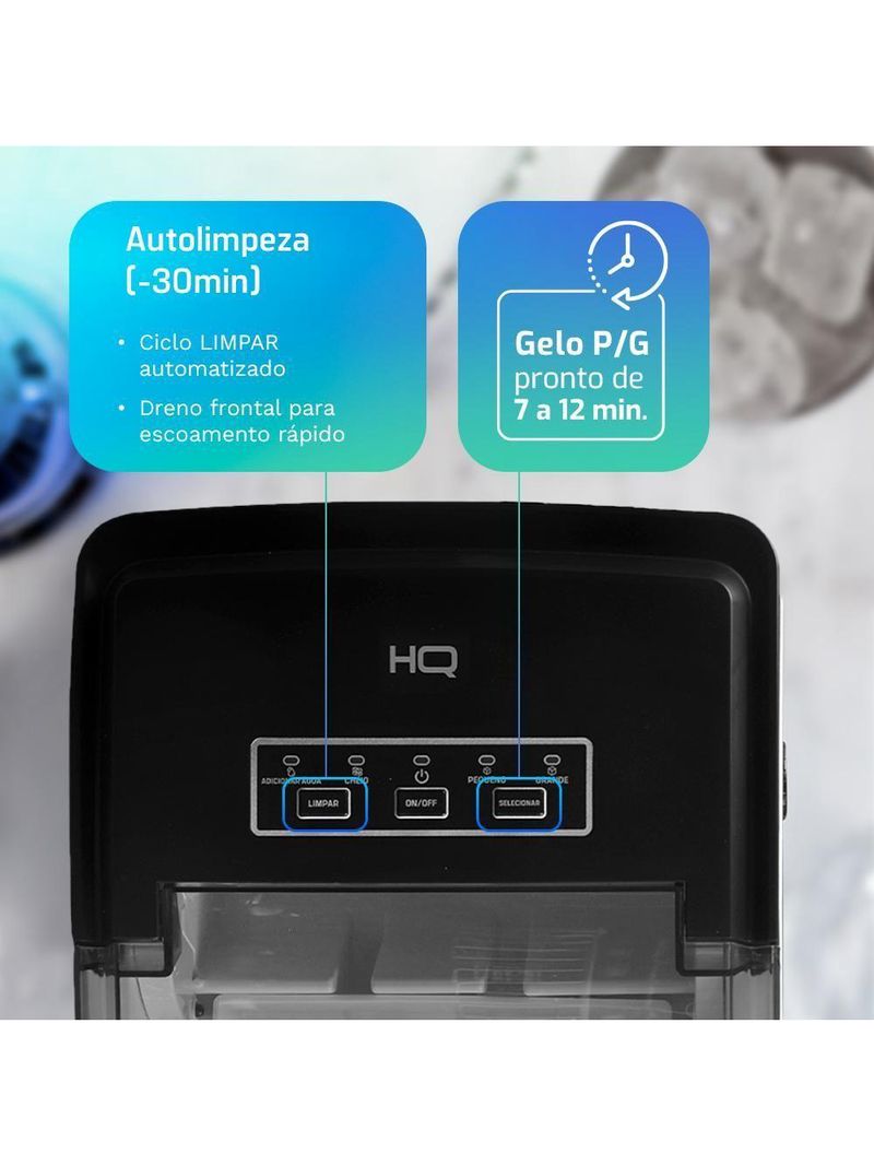 Máquina de Gelo HQ 12kg Turbo Ice  Inox HQ-MG12KGDP - 220V