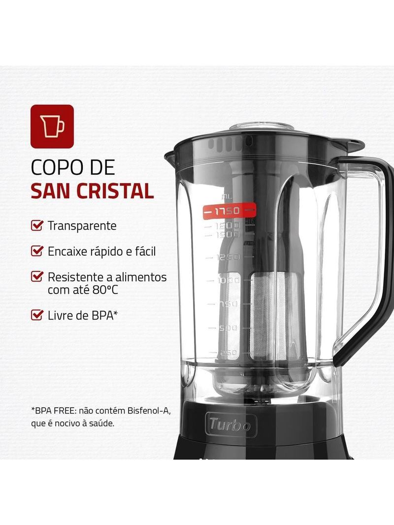 Liquidificador mondial turbo full black l900fb preto 900w com 5 velocidades