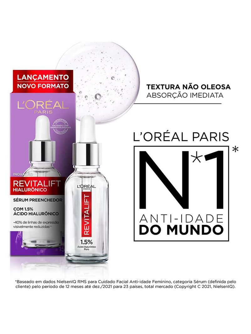 Sérum preenchedor facial anti-idade l'oréal paris revitalift hialurônico