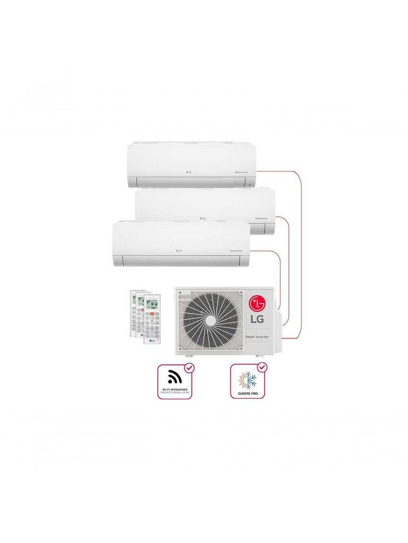 Ar Condicionado Multi Split Inverter 3 Ambientes (Hiwall 1X 9000BTUS, 2X12000BTUS) Quente/Frio WiFi Integrado 220V