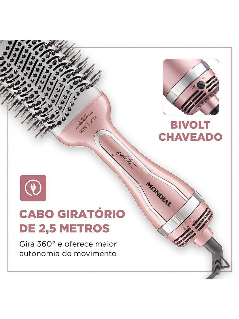 Escova Secadora Mondial By Juliette 3 Em 1 1300w Es-ju-01 Golden Rose Bivolt