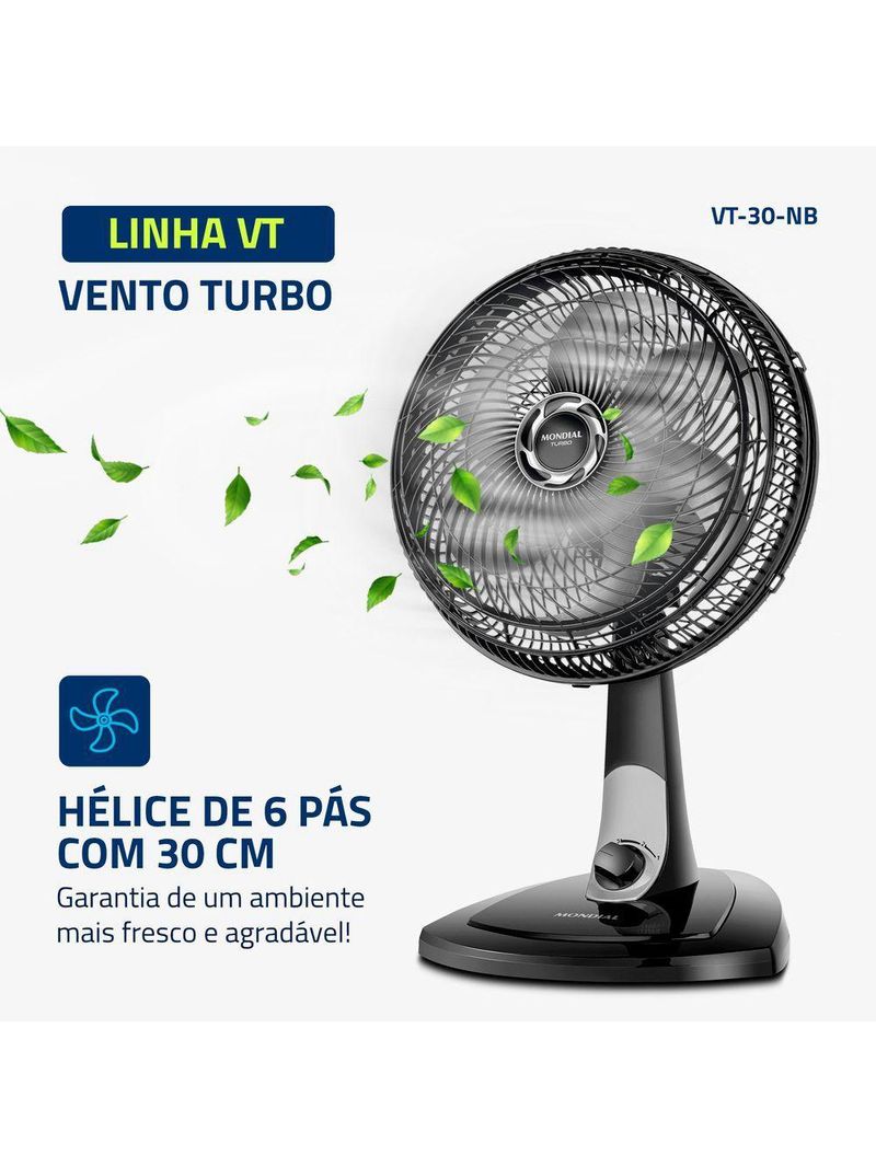 Ventilador De Mesa Mondial 30cm 6 Pás Turbo VT-30-NB Preto Prata 220V