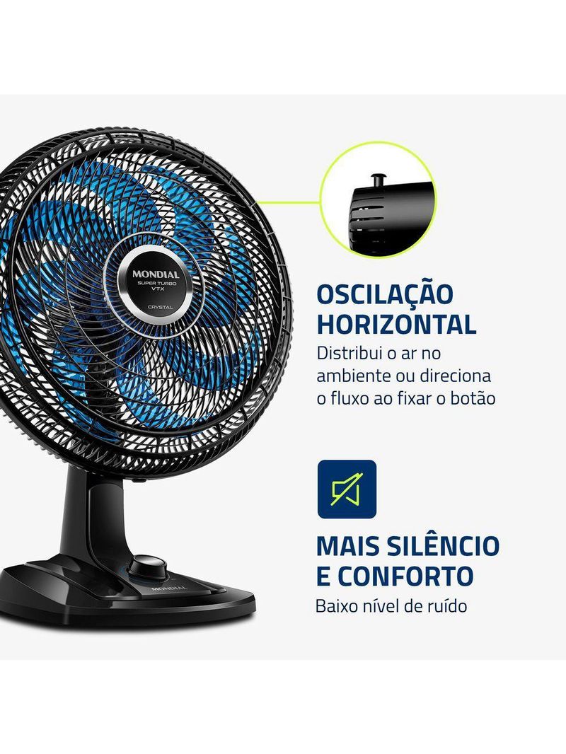 Ventilador De Mesa Mondial 40cm Super Turbo 8 Pás VTX-40-CRYSTAL Preto/Azul 220V