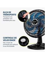 Ventilador De Mesa Mondial 40cm Super Turbo 8 Pás VTX-40-CRYSTAL Preto/Azul 220V
