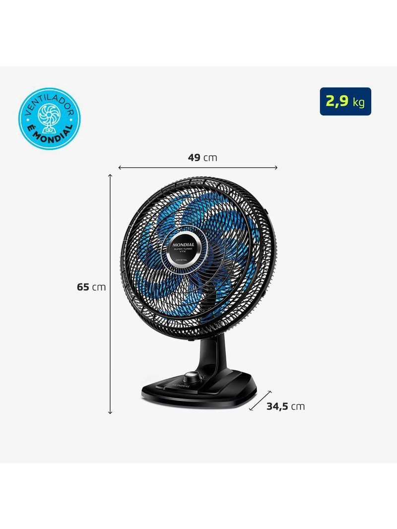 Ventilador De Mesa Mondial 40cm Super Turbo 8 Pás VTX-40-CRYSTAL Preto/Azul 220V