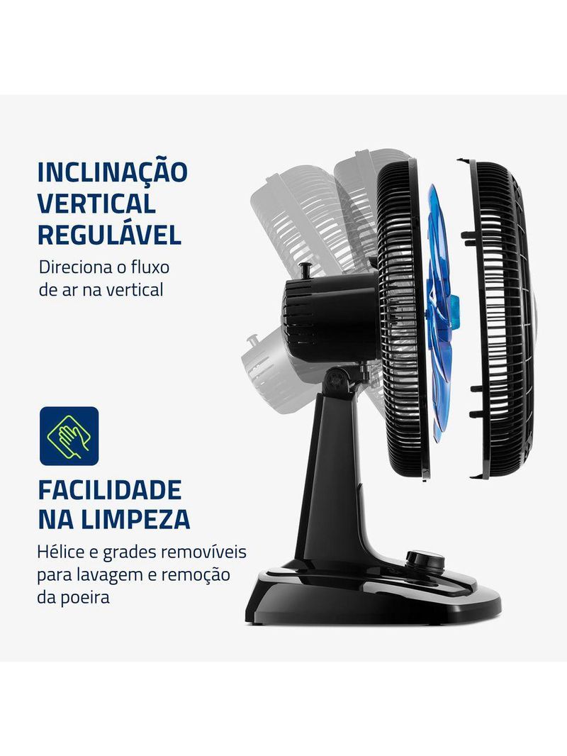 Ventilador De Mesa Mondial 40cm Super Turbo 8 Pás VTX-40-CRYSTAL Preto/Azul 220V