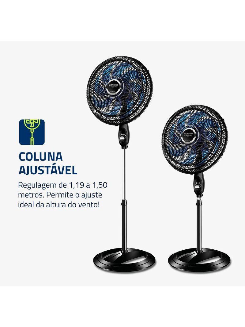 Ventilador De Coluna Mondial 40cm Super Turbo 8 Pás VTX-40C-Crystal Preto Azul 220V