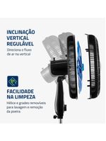Ventilador De Coluna Mondial 40cm Super Turbo 8 Pás VTX-40C-Crystal Preto Azul 220V