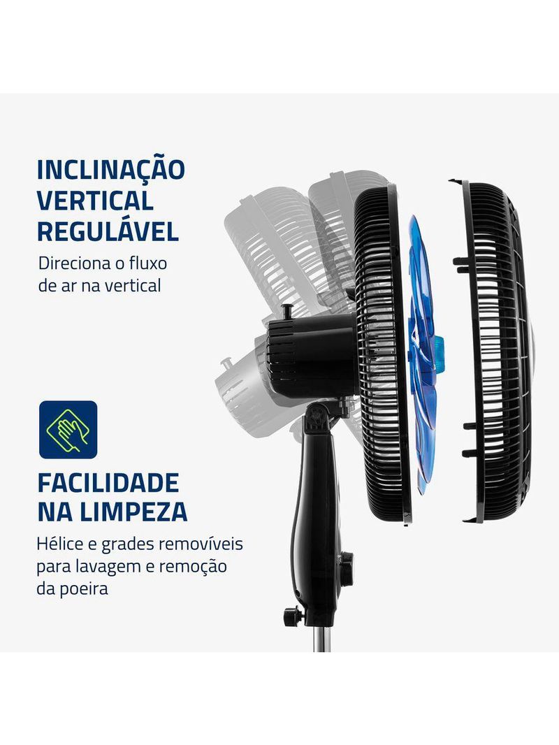 Ventilador De Coluna Mondial 40cm Super Turbo 8 Pás VTX-40C-Crystal Preto Azul 220V