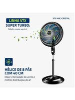 Ventilador De Coluna Mondial 40cm Super Turbo 8 Pás VTX-40C-Crystal Preto Azul 220V