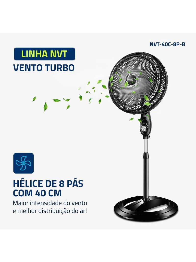 Ventilador De Coluna Mondial 40cm 8 Pás Turbo NVT-40C-8P-B Preto Prata 220V
