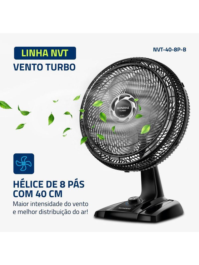 Ventilador De Mesa Mondial 40cm 8 Pás Turbo NVT-40-8P-B Preto Prata 220V