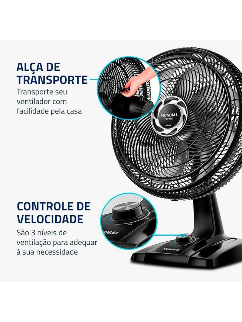 Ventilador De Mesa NVT-40-B 40cm 8 Pás Mondial Preto 220V