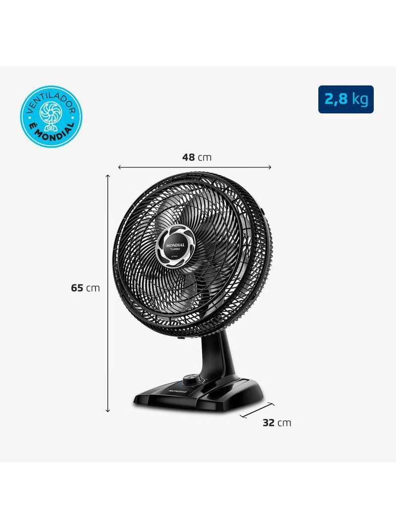 Ventilador De Mesa Mondial 40cm 8 Pás Turbo NVT-40-8P-B Preto Prata 220V