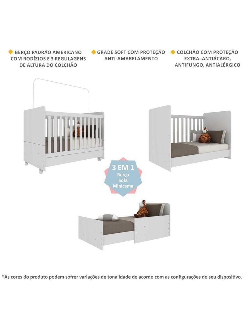 Berço Americano 3x1 Com Colchão Incluso E Rodízios Pimpolho Multimóveis Branco