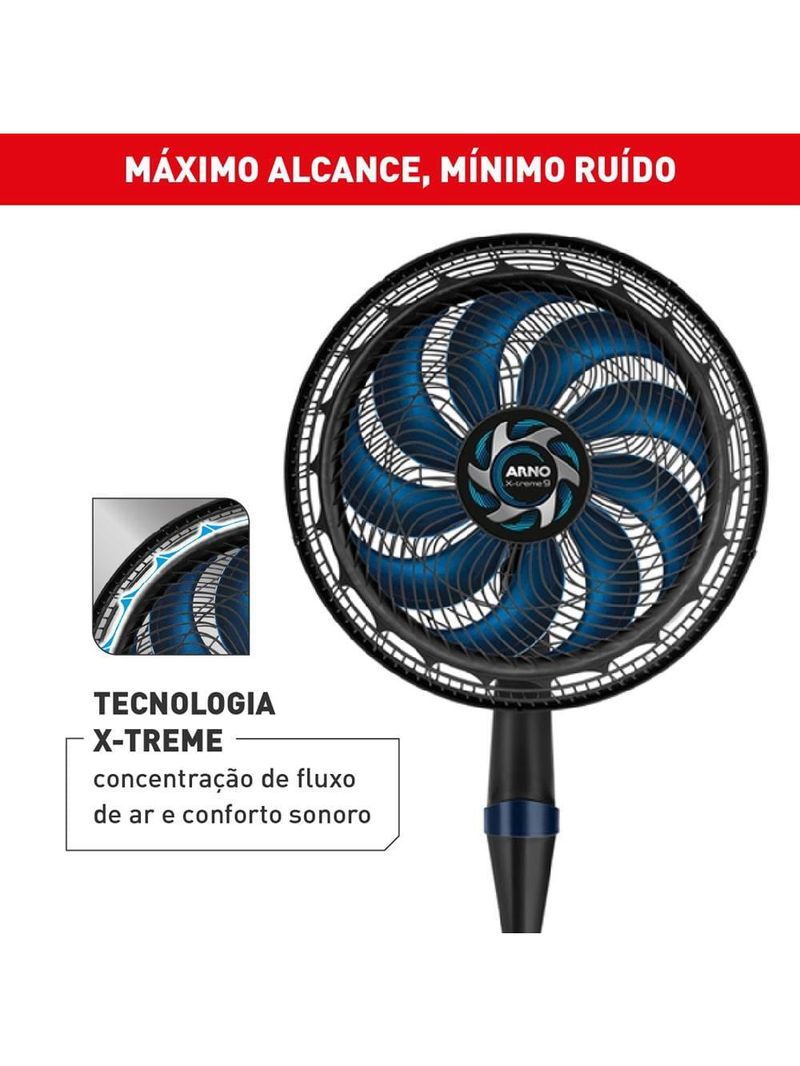 Ventilador de coluna arno force repel ve9r 40cm com 9 pás, 3 velocidades e 160w – preto / azul