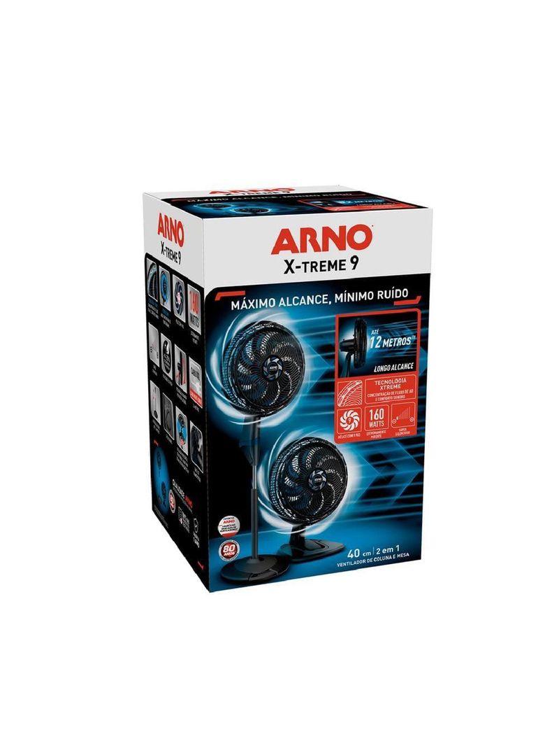 Ventilador de coluna arno force repel ve9r 40cm com 9 pás, 3 velocidades e 160w – preto / azul