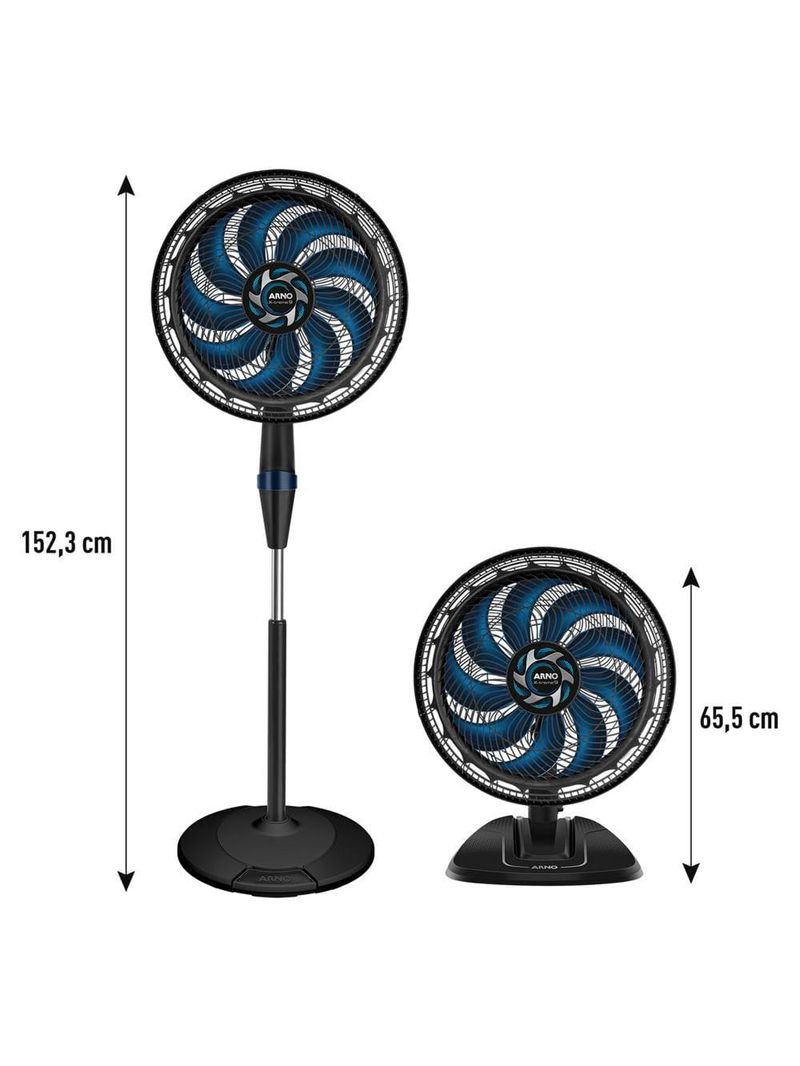 Ventilador de coluna arno force repel ve9r 40cm com 9 pás, 3 velocidades e 160w – preto / azul