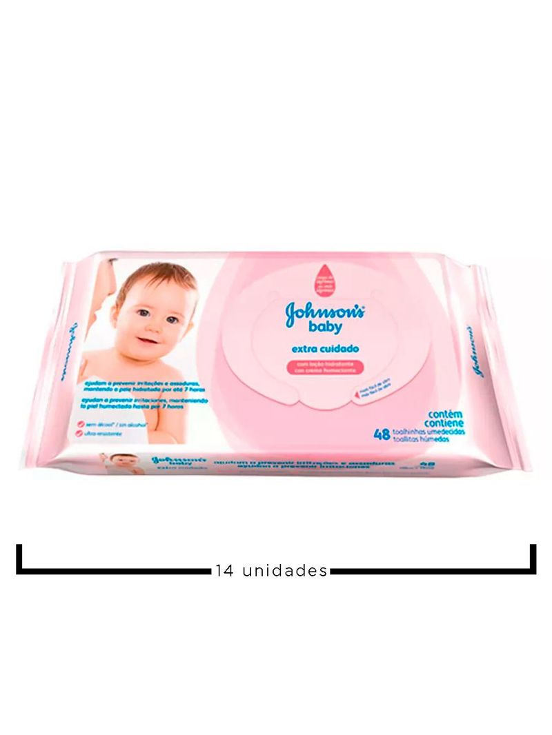 Kit johnson baby extra cuidado  toalhas umedecidas - 14x 48 unidades
