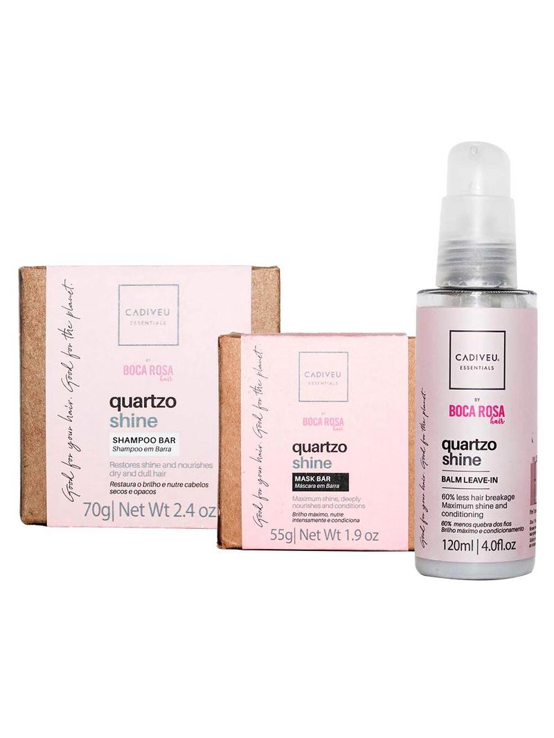 Cadiveu professional quartzo shine by boca rosa hair - kit shampoo em barra + máscara em barra + leave-in