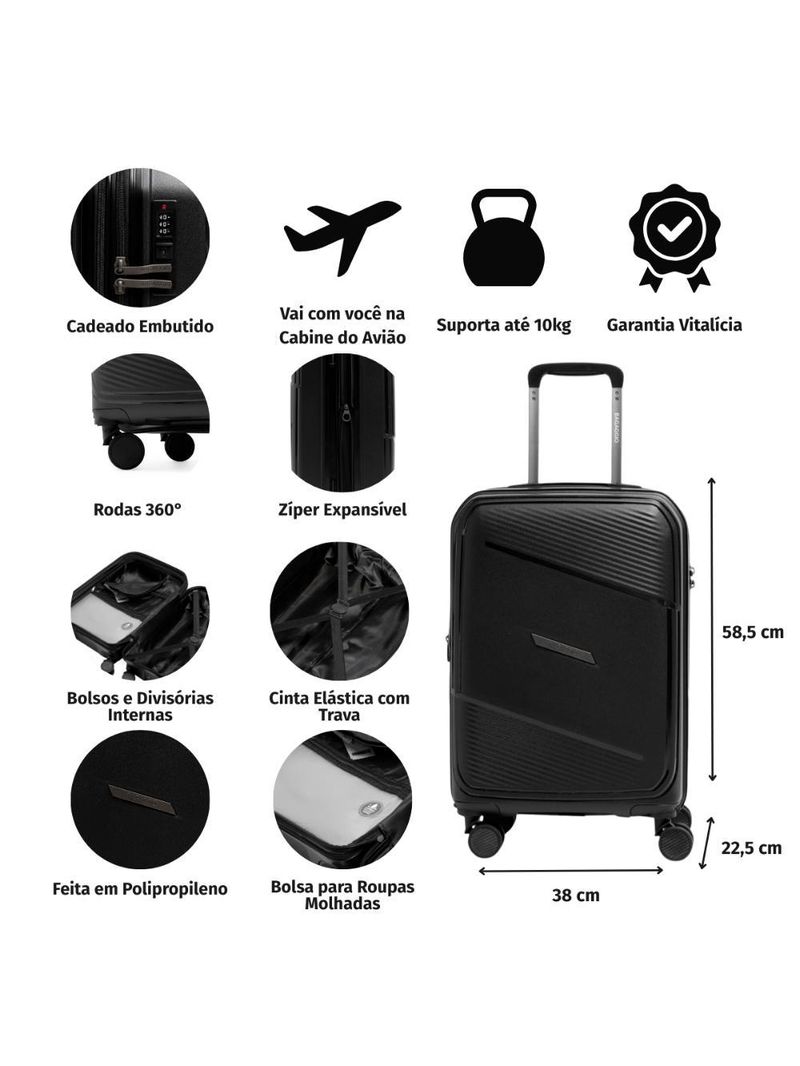 Mala pequena de polipropileno 4 rodas seul roxa