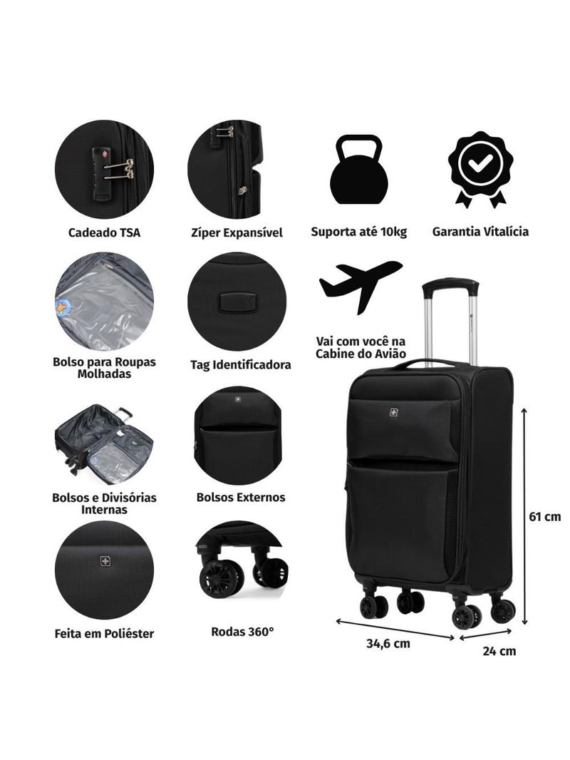 Mala pequena poliester 4 rodas verbier swiss one 205 cinza p