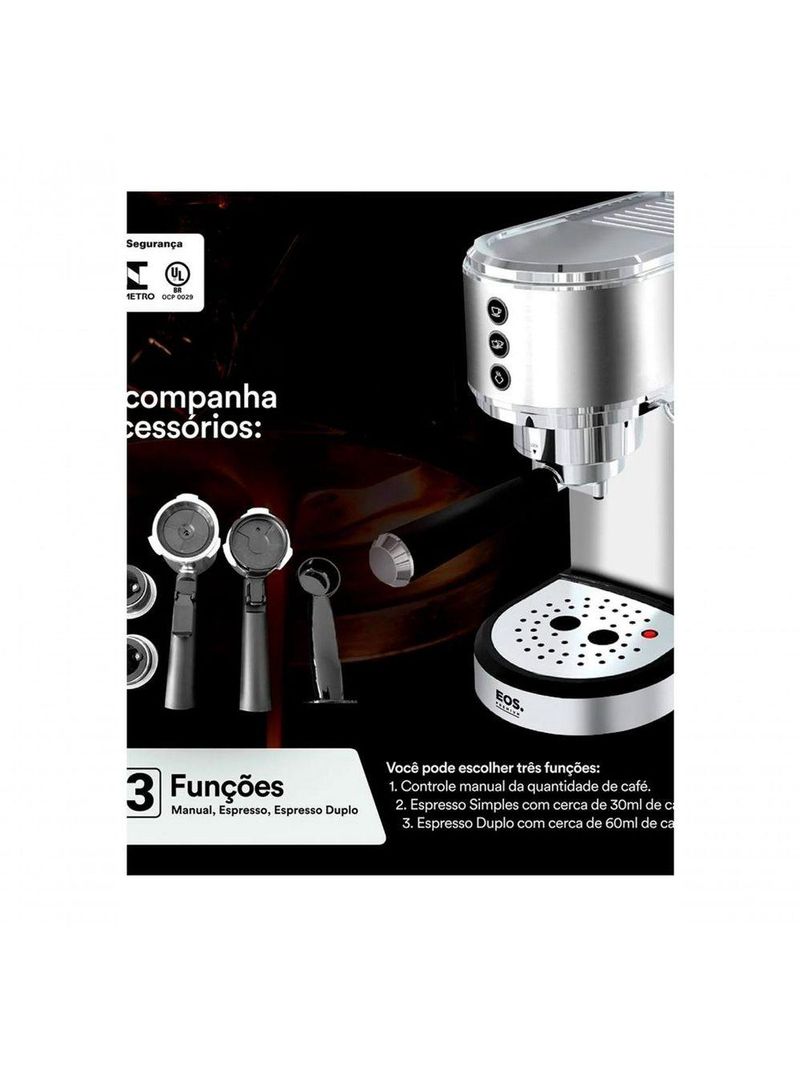 Cafeteira Espresso EOS ECF01EC Italiana 3 Em 1 19 Bar Inox 110V